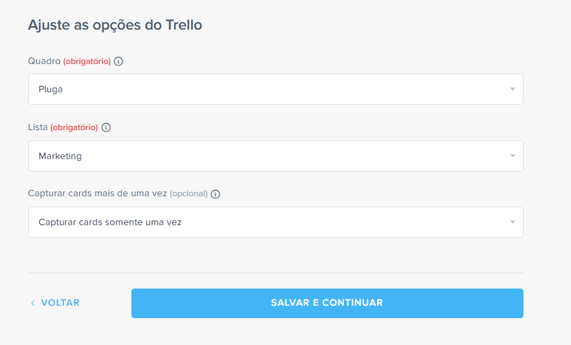 ajustar opções do trello de quadro e lista