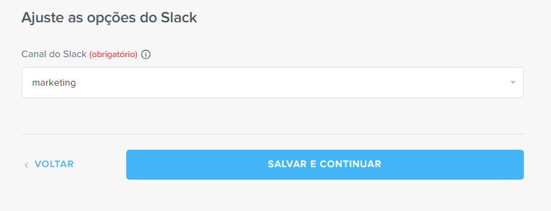 ajustes de canal no slack para integrar com o trello
