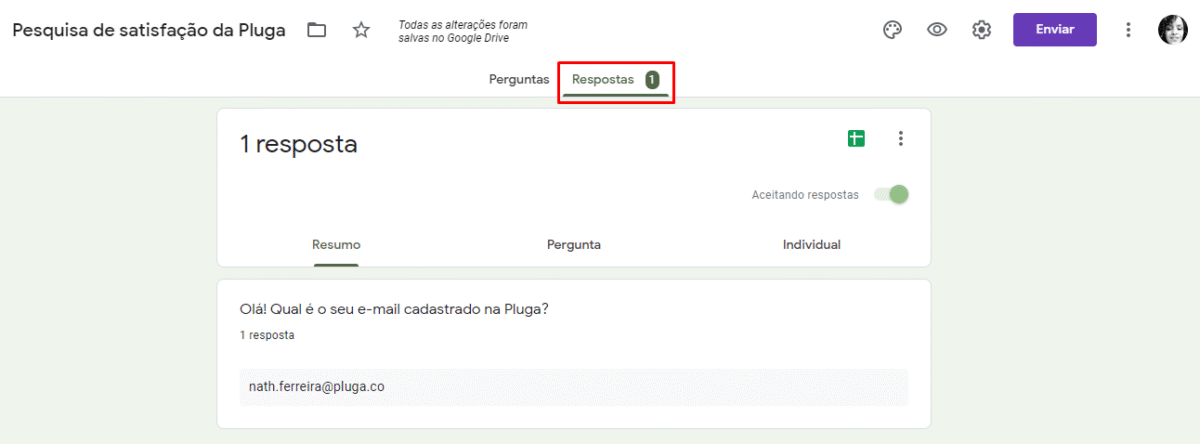 como ver as respostas do google forms