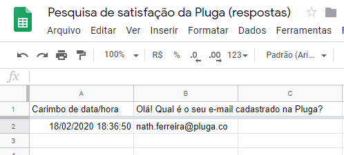planilha com respostas do google forms
