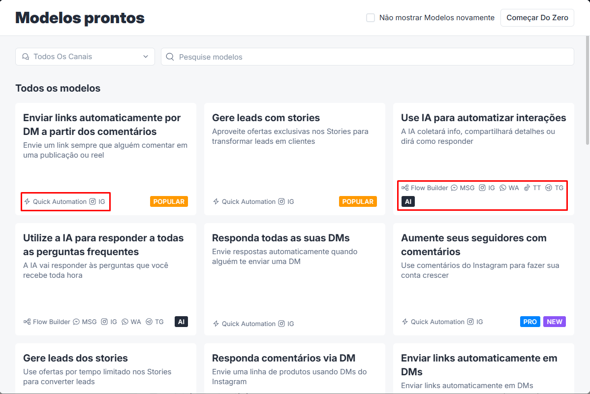 modelos prontos automção chatbot para facebook