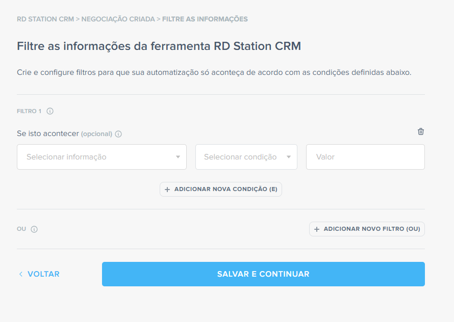 filtros na integração crm e whatsapp