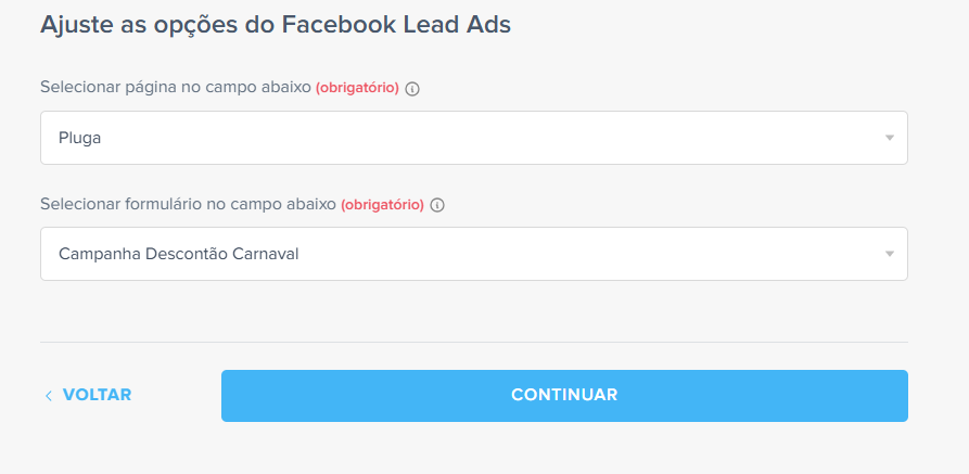 ajuste de opções facebook