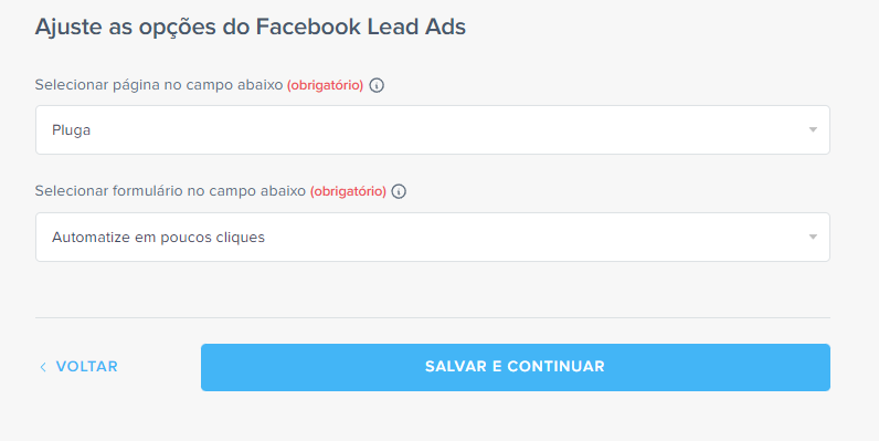 facebook lead ads ajuste de opções