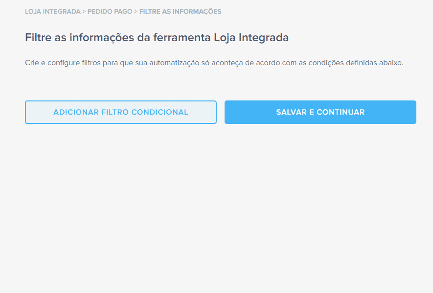 filtros entre loja integrada e whatsapp
