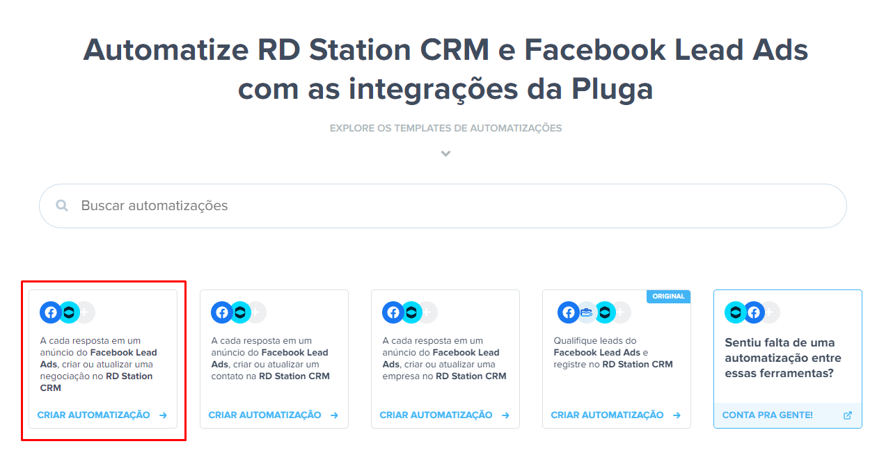 template de automação rd crm e facebook lead ads