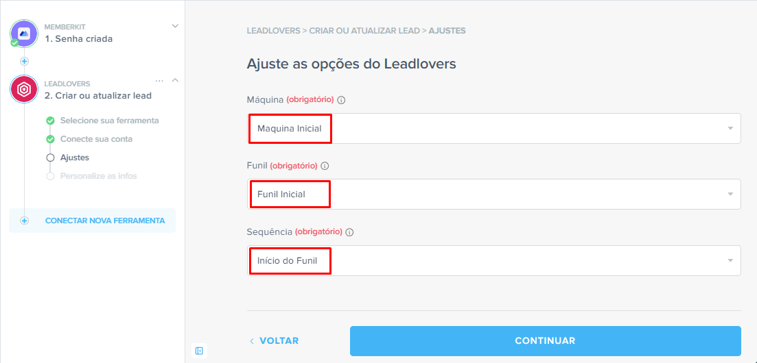 ajustes no leadlovers