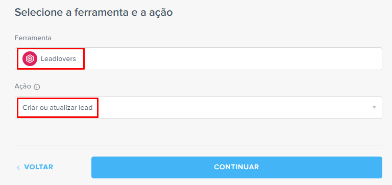 selecionar ferramenta de destino na gestão de cursos online