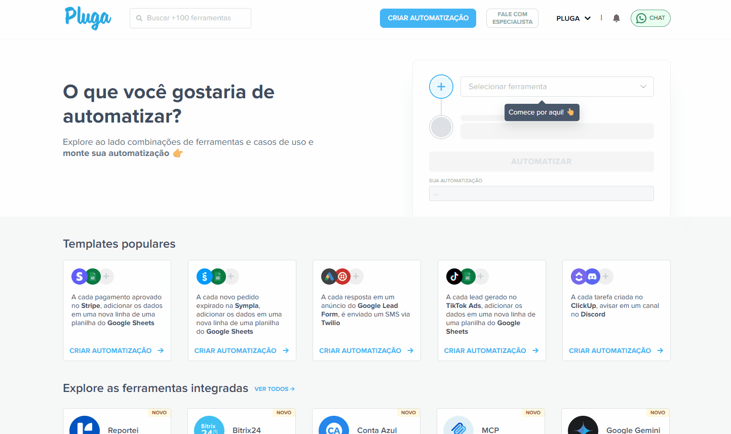 GIF mostrando como selecionar um template na Pluga