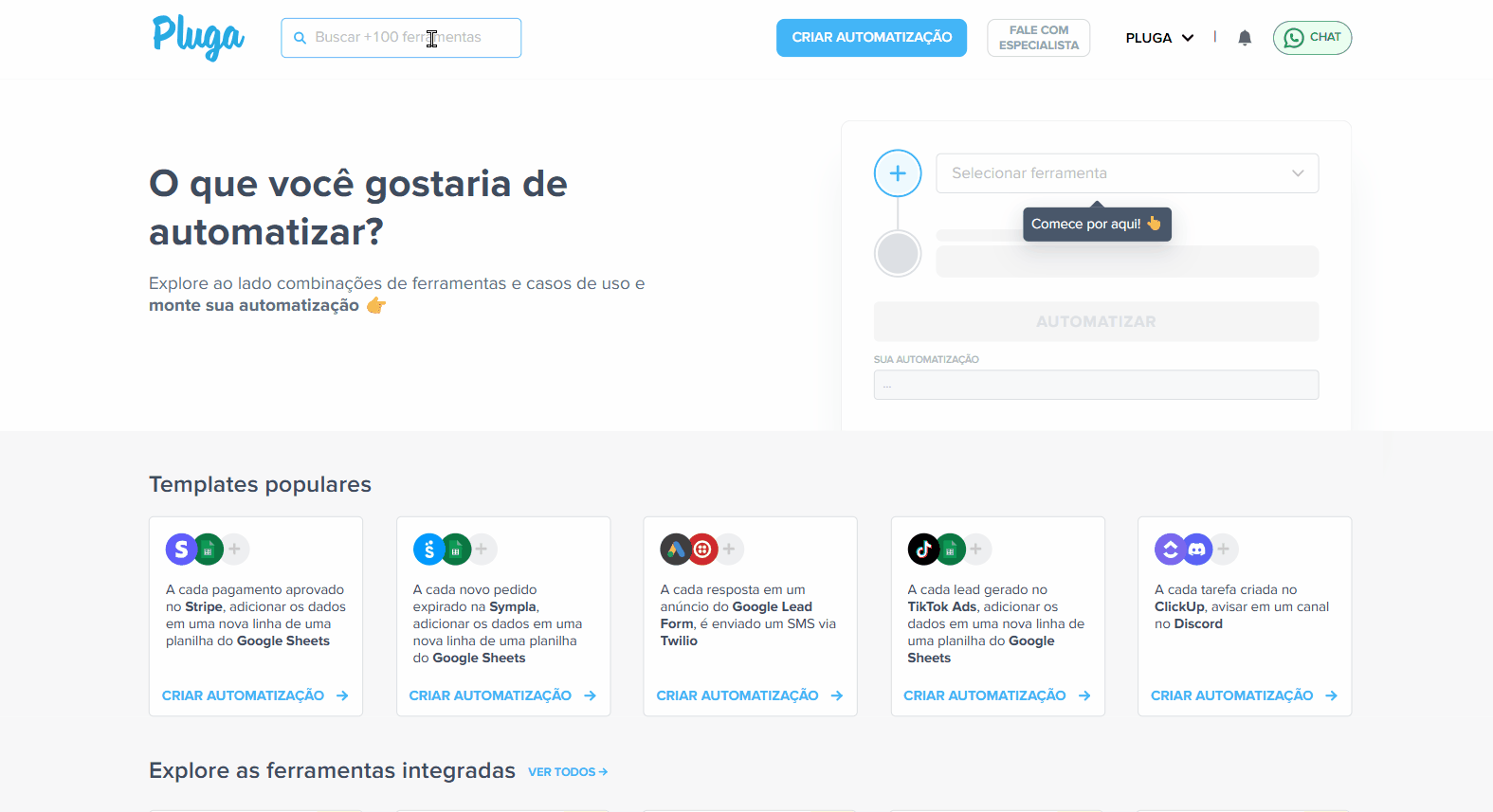 construir automatizações na pluga