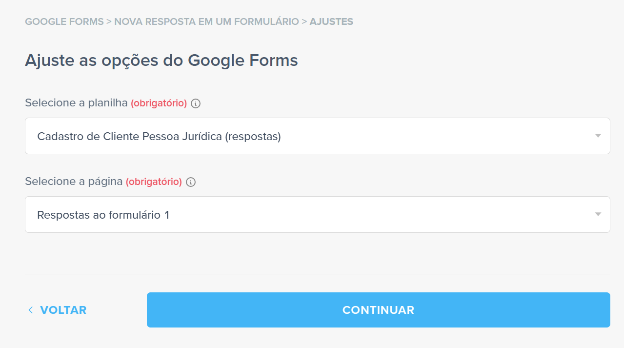 ajustar opções google forms