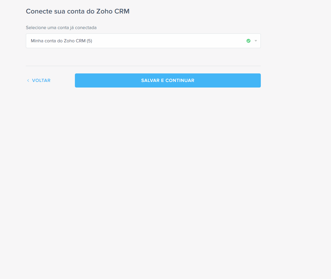 conexão zoho crm e ajustes