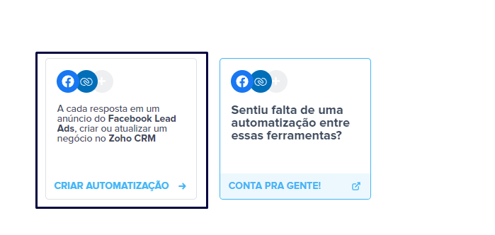 template de automação facebook e zoho crm