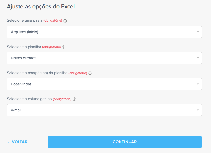 ajuste opções excel