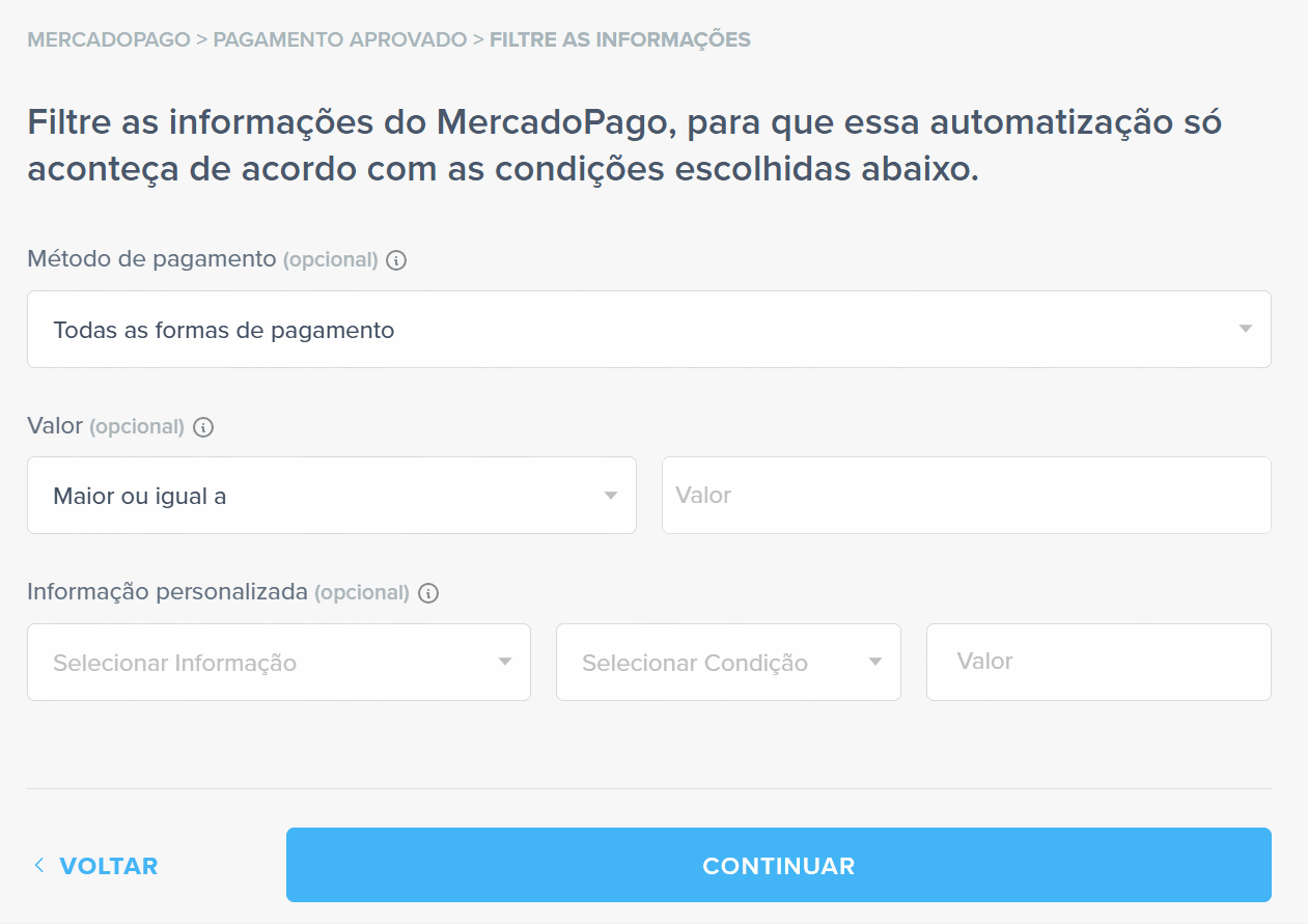 filtros na auto mercado pago google sheets