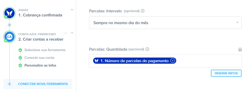 conta azul financeiro integrado com asaas