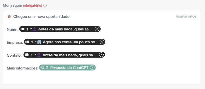 personalização da mensagem a ser enviada no slack