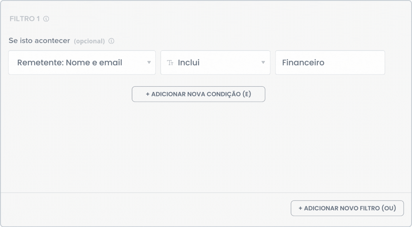 Configurando filtros condicionais para financeiro