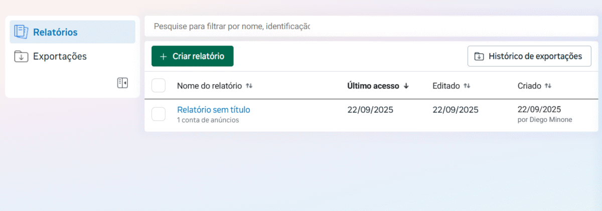 criar novo relatório no facebook ads