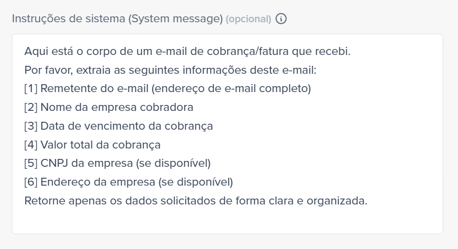 instruções do sistema