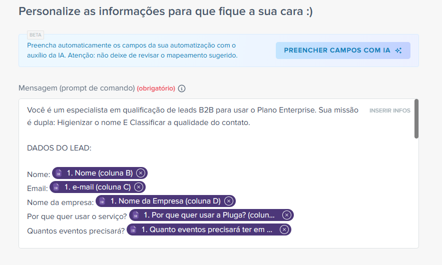 prompt para o gemini entender os critérios de segmentação