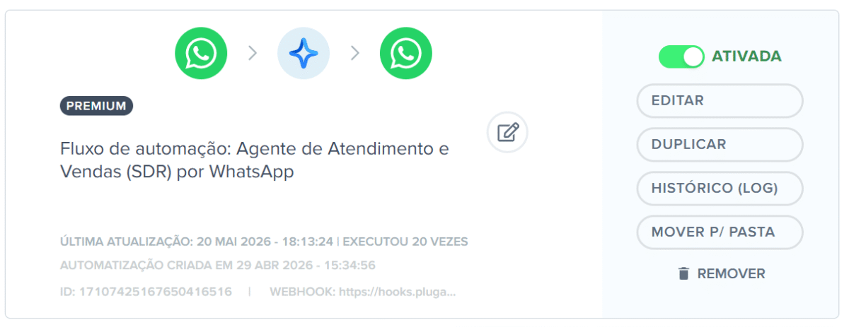 fluxo de automação agente de sdr
