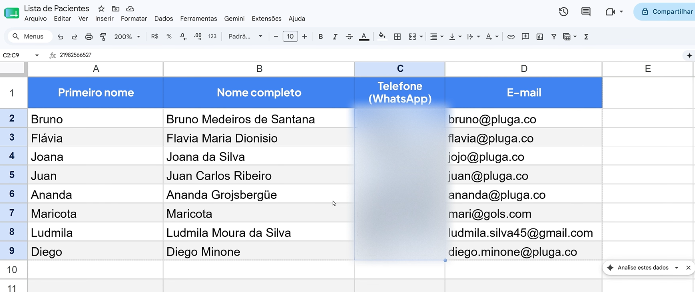 planilha de clientes