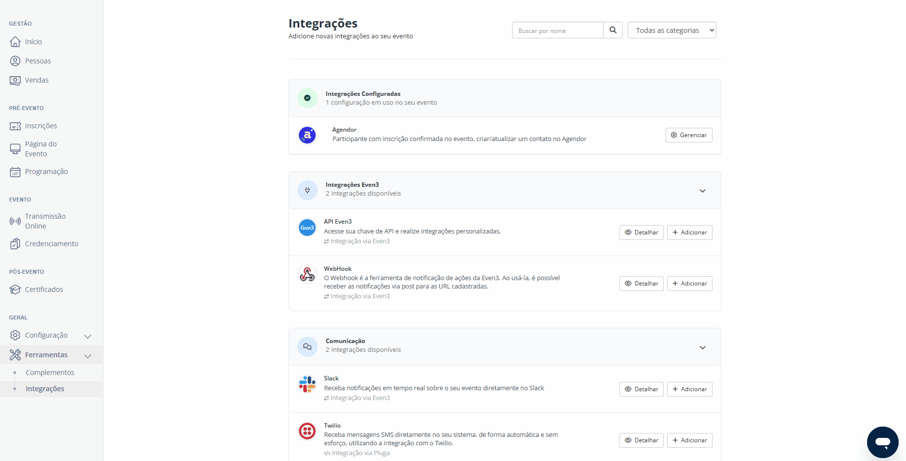 gestão de eventos webhook even3