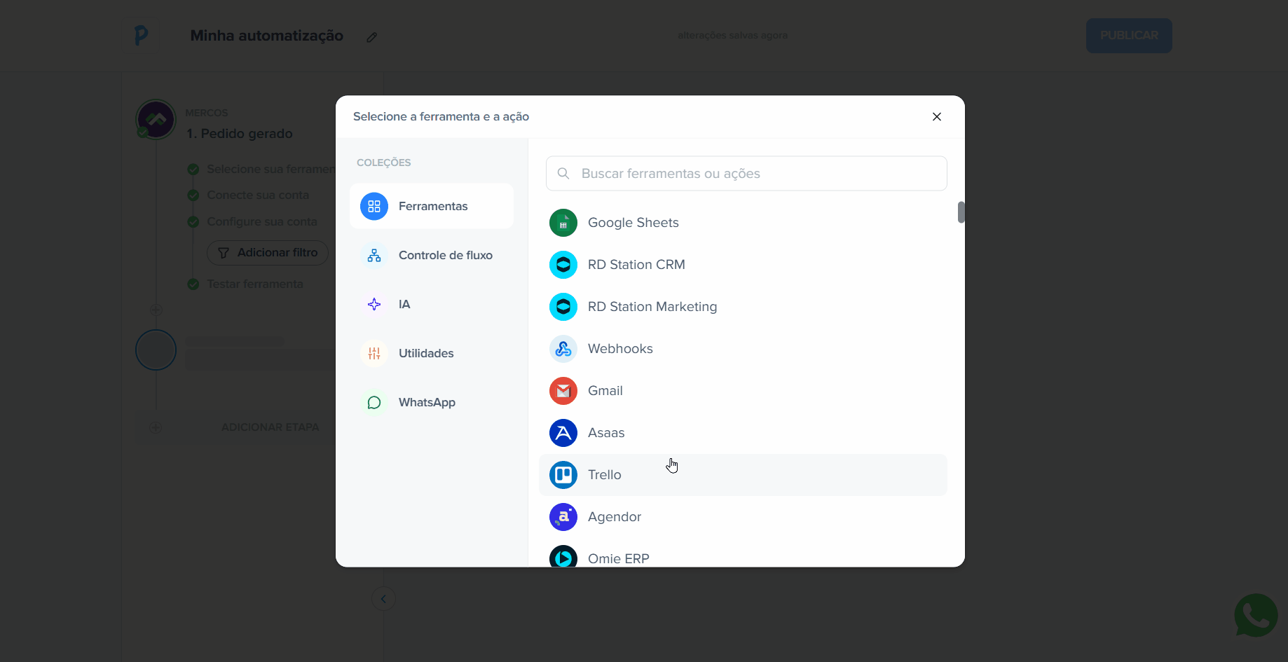 Pluga com o app RD Station Marketing como destino e a ação Criar ou atualizar lead