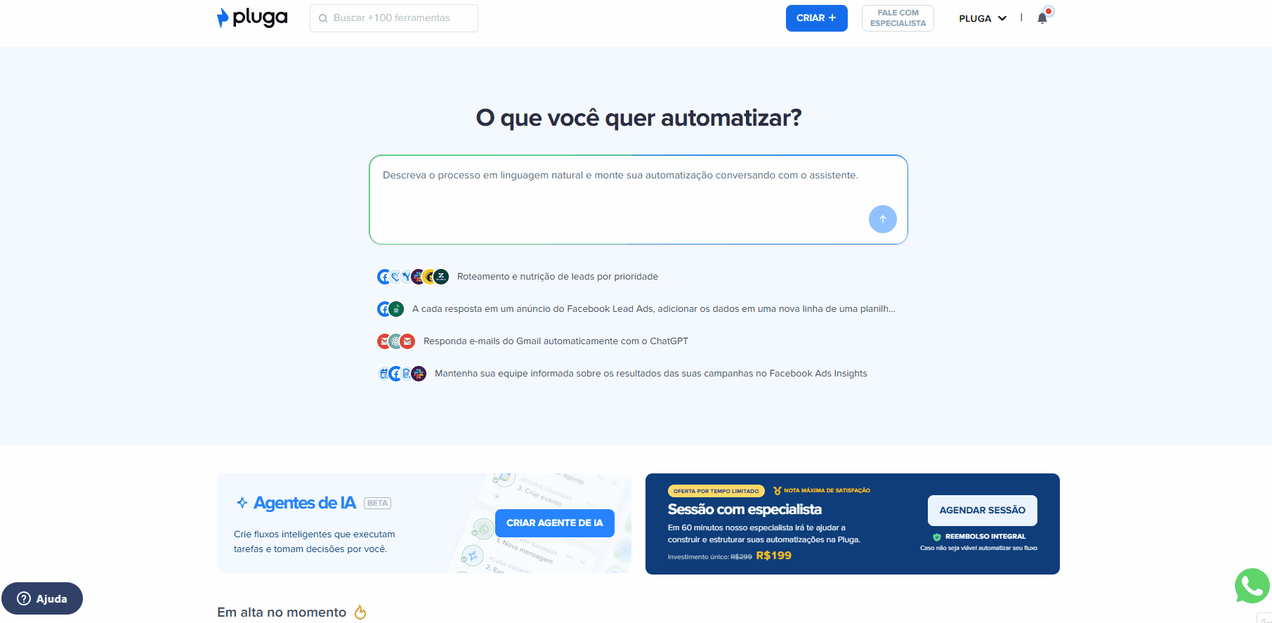 inicio automação facebook lead ads whatsapp